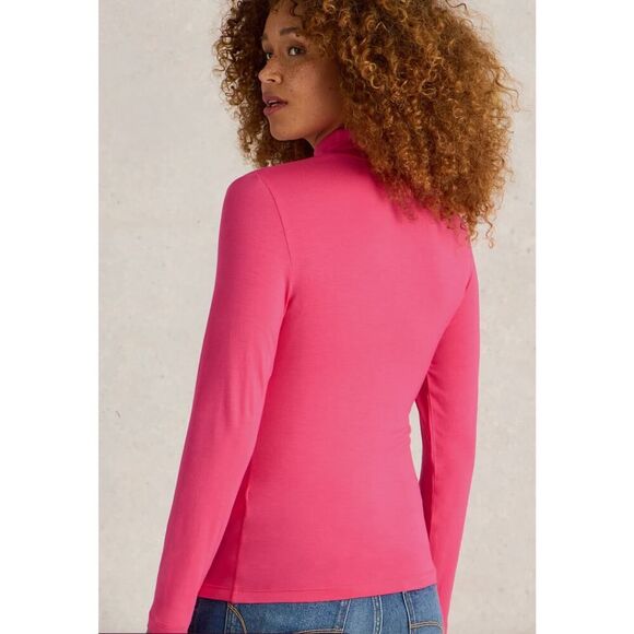 White Stuff Camille High Neck Tee in Bright Pink - Size 6 - NWT - Picture 3 of 6